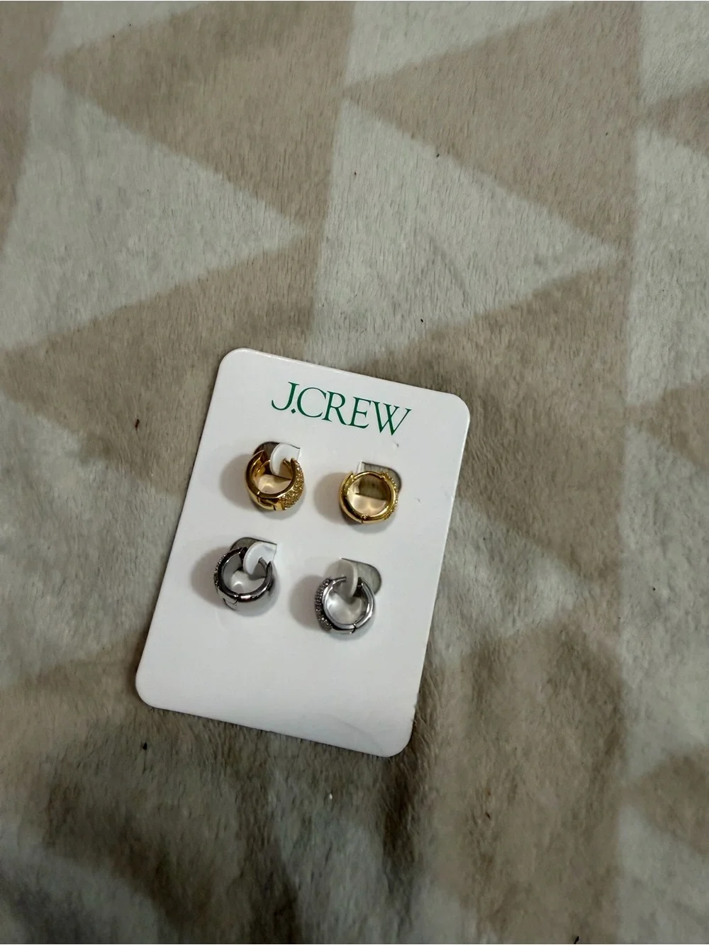 J crew Mixed-metal pavé crystal hoops set-of-two